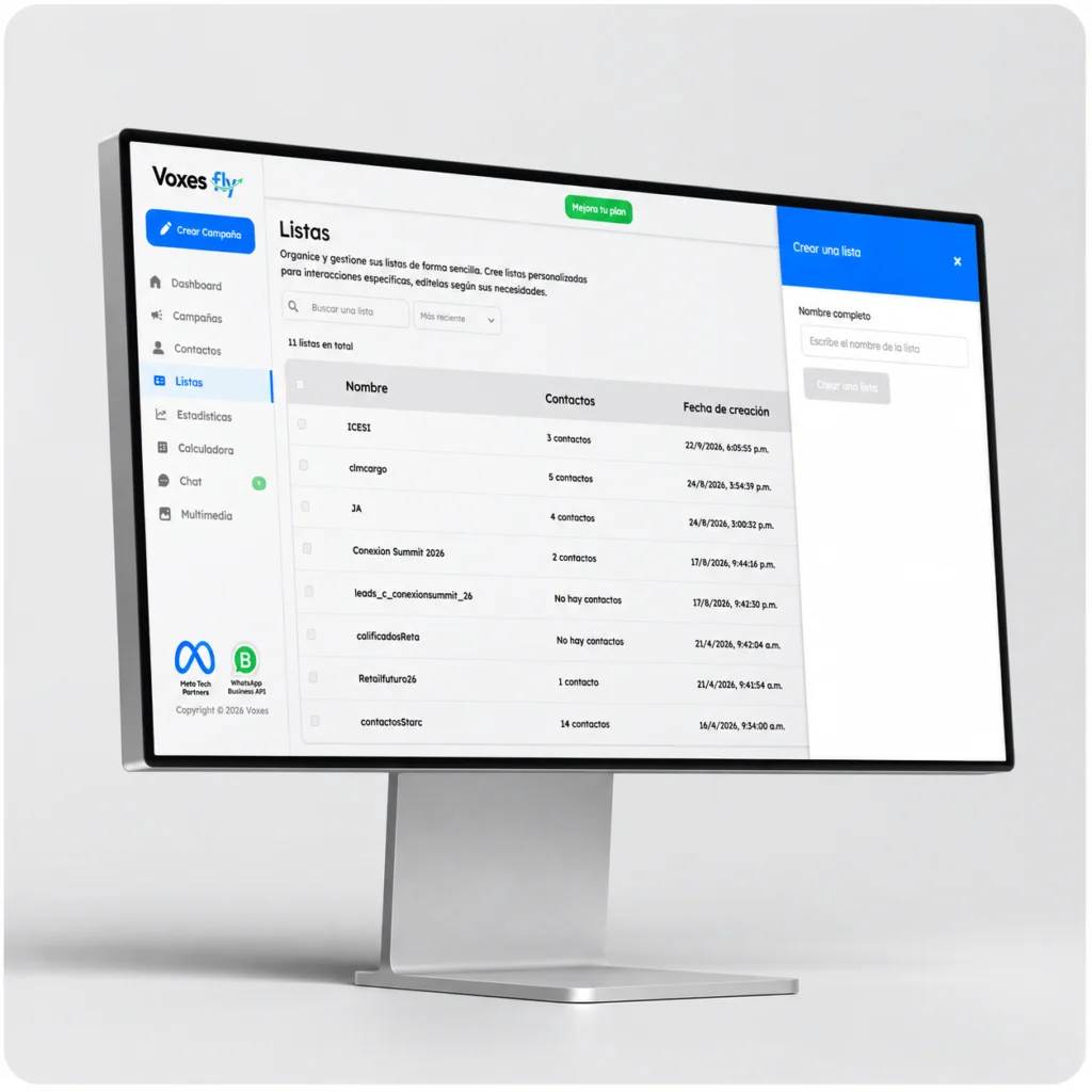 Listas de contactos para envíos masivos por WhatsApp en Voxes Fly